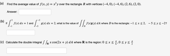 Find the average value of over the rectangle with vertices